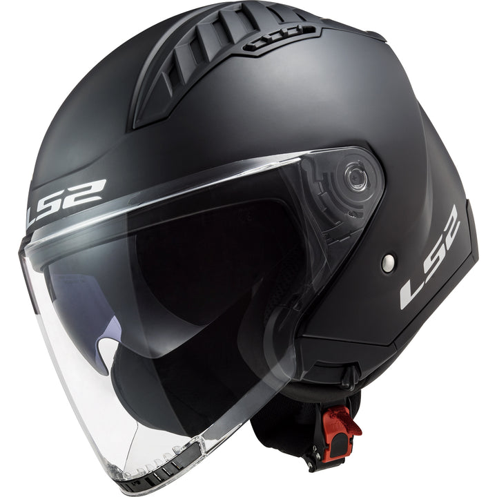 LS2 Helmets Copter Solid Motorcycle Open Face & 3/4 Helmet Matte Black - Angled Front Left Side View