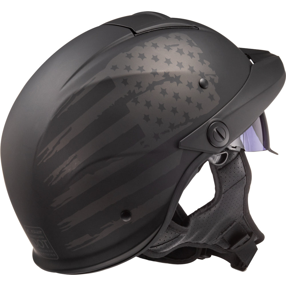LS2 Helmets Rebellion 1812 Motorcycle Half Helmet Matte Black - Angled Rear Right Side View