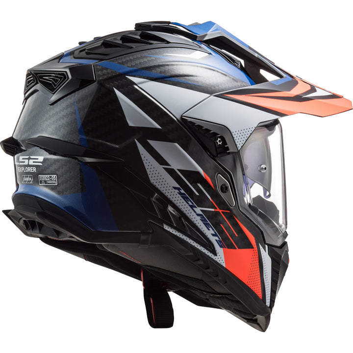 LS2 Helmets Explorer C Focus Motorcycle Dual Sport Helmet Blue/White/Red - Rear Right Side View