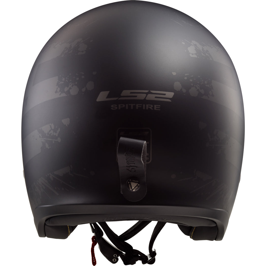 LS2 Helmets Spitfire Black Flag Motorcycle Open Face & 3/4 Helmet Matte Black - Rear View