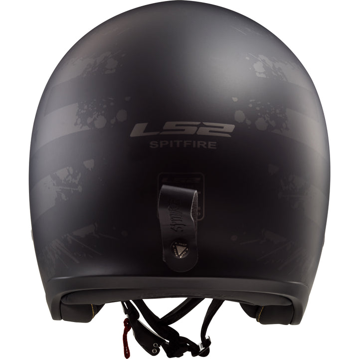 LS2 Helmets Spitfire Black Flag Motorcycle Open Face & 3/4 Helmet Matte Black - Rear View