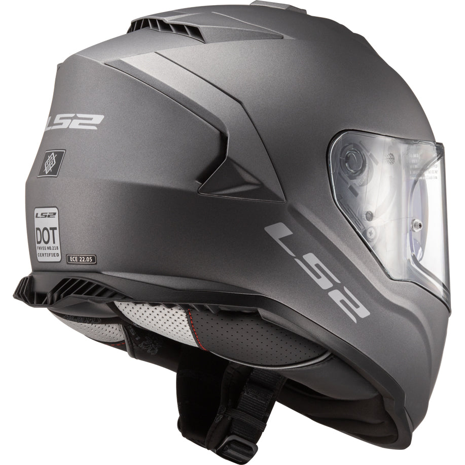 LS2 Helmets Assault Solid Motorcycle Full Face Helmet Matte Titanium - Rear Side View