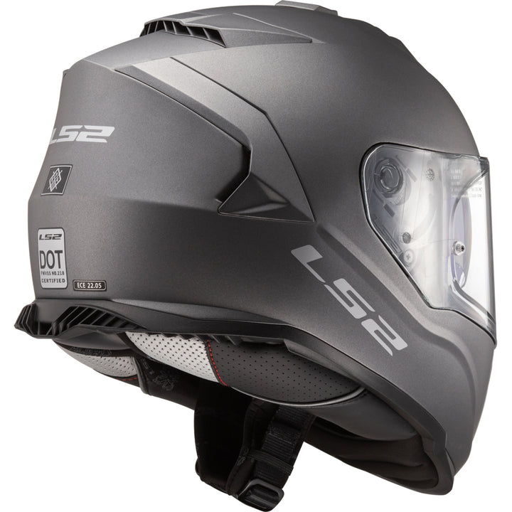 LS2 Helmets Assault Solid Motorcycle Full Face Helmet Matte Titanium - Rear Side View