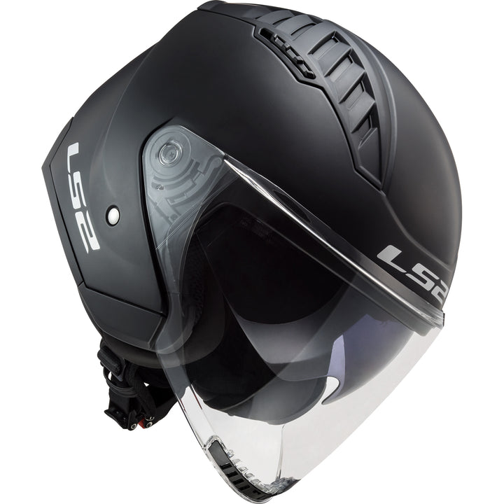 LS2 Helmets Copter Solid Motorcycle Open Face & 3/4 Helmet Matte Black - Angled Front Right Side View