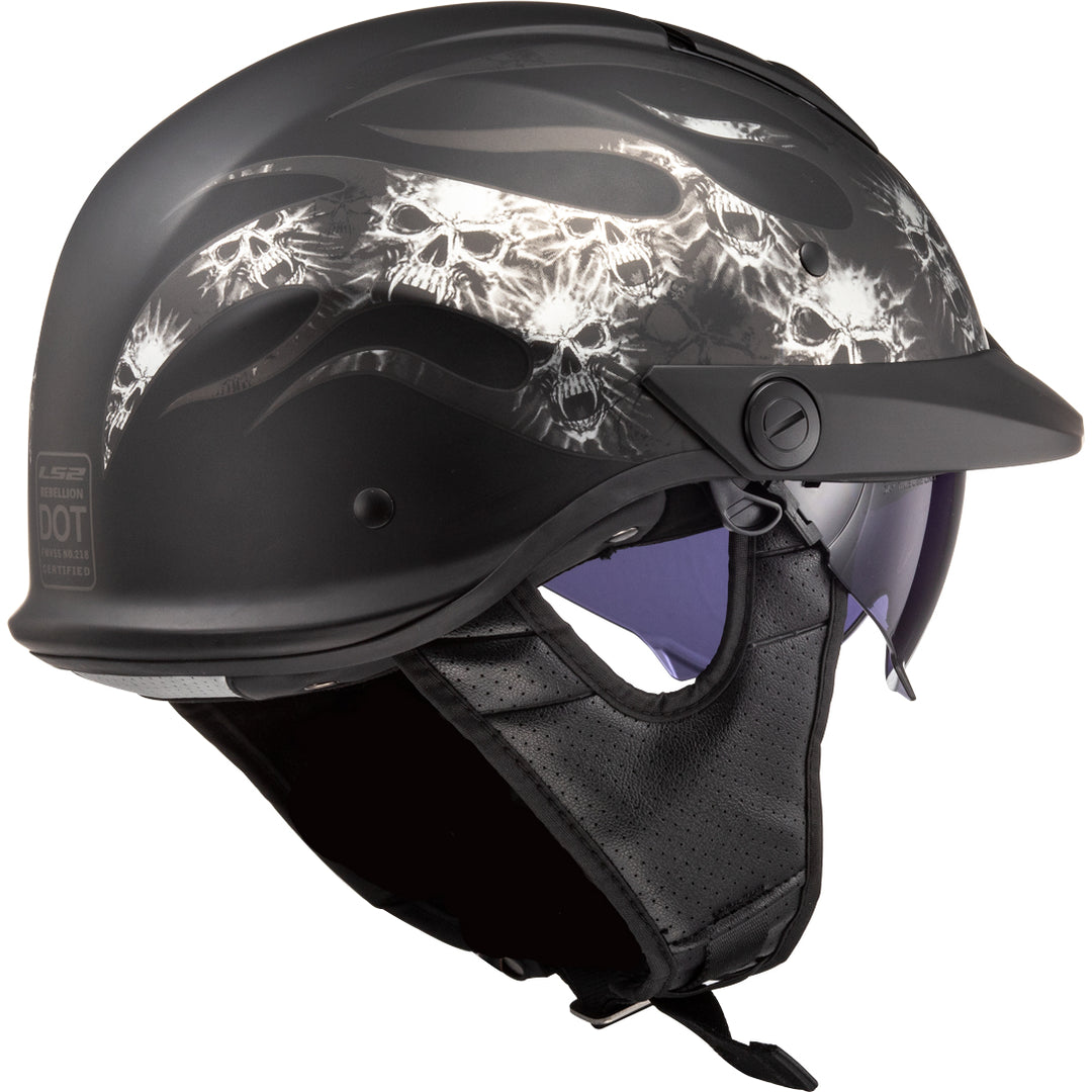LS2 Helmets Rebellion Bones Motorcycle Half Helmet Matte Black - Rear Right Side View