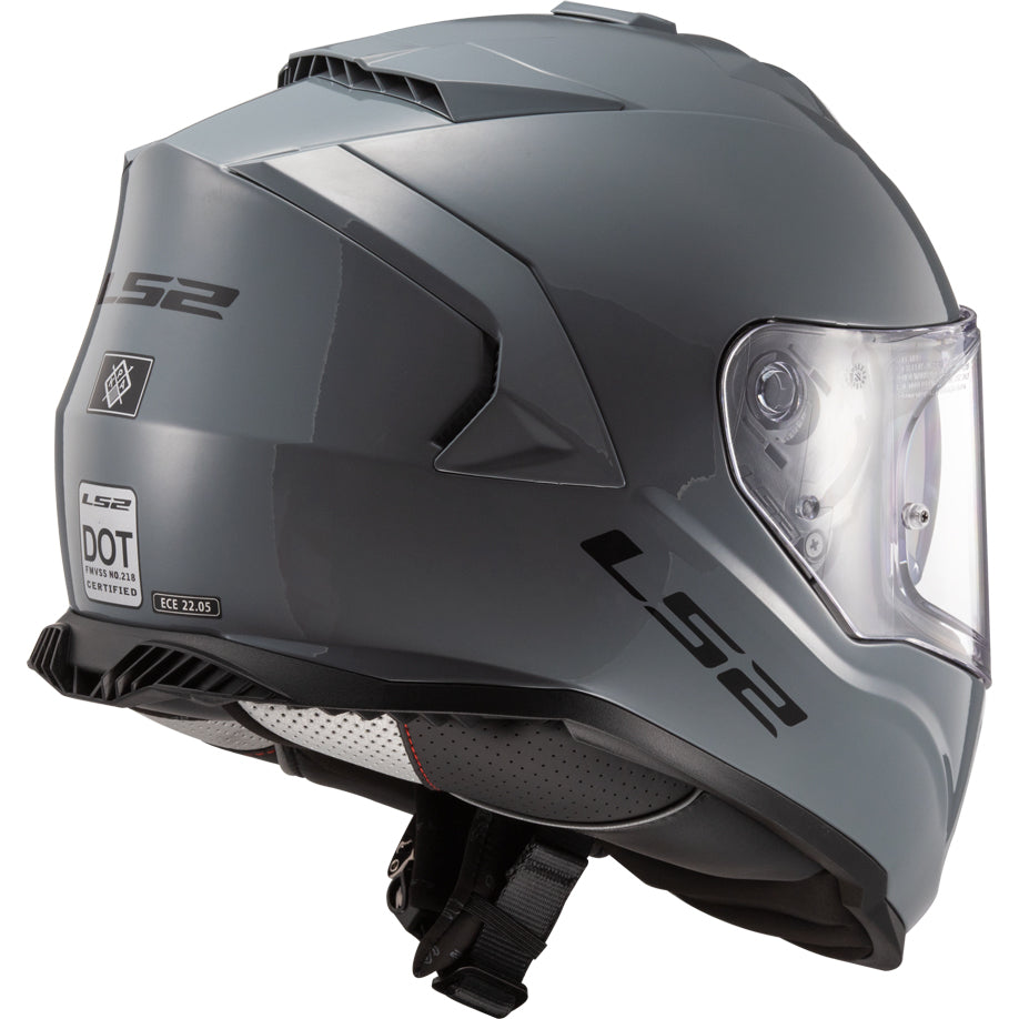 LS2 Helmets Assault Solid Motorcycle Full Face Helmet Gloss Battleship Gray - Rear Side View