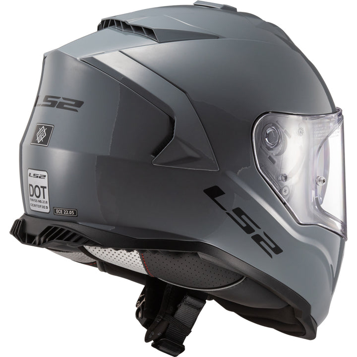 LS2 Helmets Assault Solid Motorcycle Full Face Helmet Gloss Battleship Gray - Rear Side View