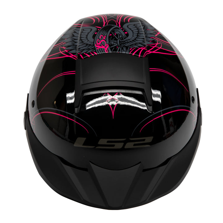 LS2 Helmets Rebellion Wheels & Wings Motorcycle Half Helmet Gloss Black - Front Top View