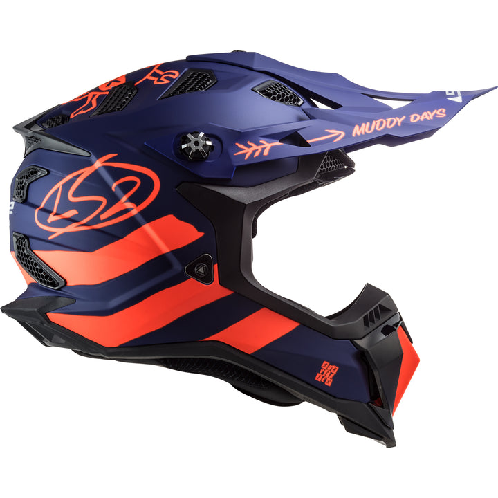 LS2 Helmets Subverter EVO Cargo Motorcycle Off Road Helmet Matte Blue/Fluo Orange - Right Side View
