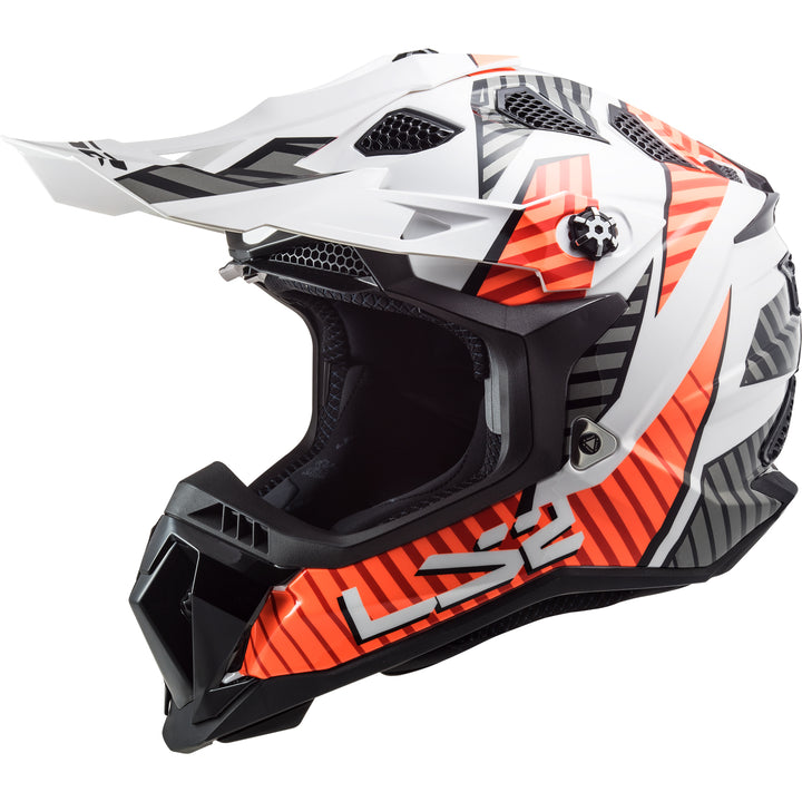 LS2 Helmets Subverter EVO Astro Motorcycle Off Road Helmet Gloss White/Orange - Front Left Side View