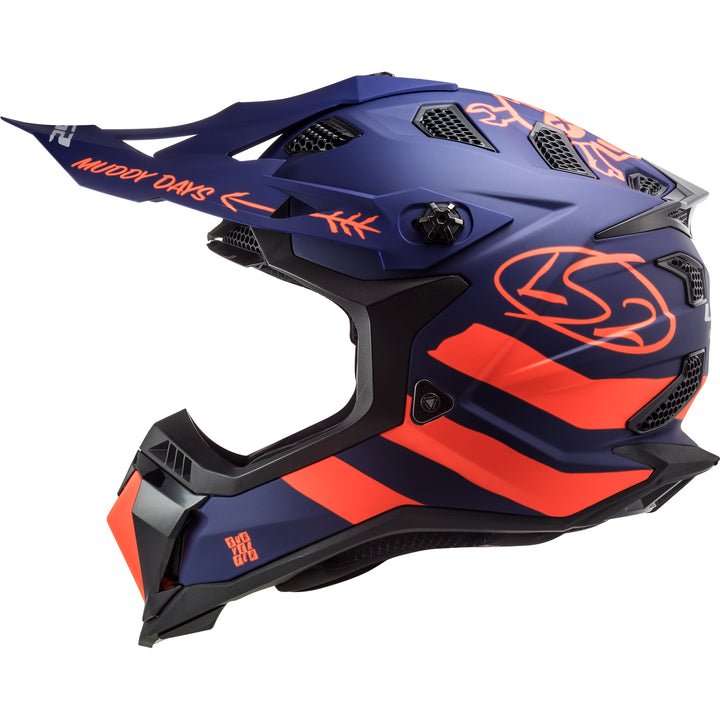 LS2 Helmets Subverter EVO Cargo Motorcycle Off Road Helmet Matte Blue/Fluo Orange - Left Side View