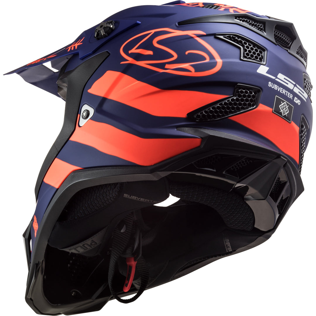 LS2 Helmets Subverter EVO Cargo Motorcycle Off Road Helmet Matte Blue/Fluo Orange - Angled Rear Left Side View