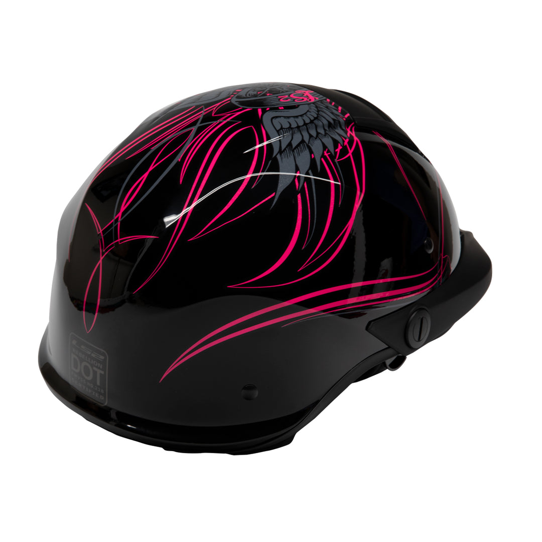 LS2 Helmets Rebellion Wheels & Wings Motorcycle Half Helmet Gloss Black - Rear Right Side View