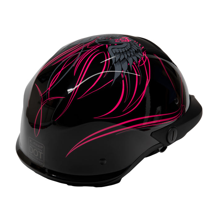 LS2 Helmets Rebellion Wheels & Wings Motorcycle Half Helmet Gloss Black - Rear Right Side View