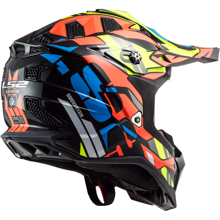 LS2 Helmets Subverter EVO Rascal Motorcycle Off Road Helmet Gloss Black/Flour Orange - Rear Right Side View