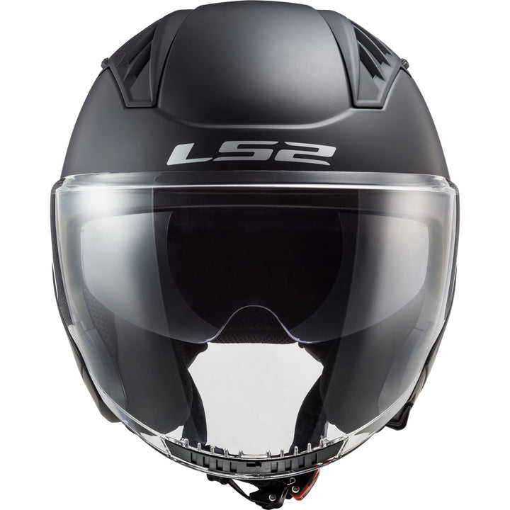 LS2 Helmets Copter Solid Motorcycle Open Face & 3/4 Helmet Matte Black - Front View