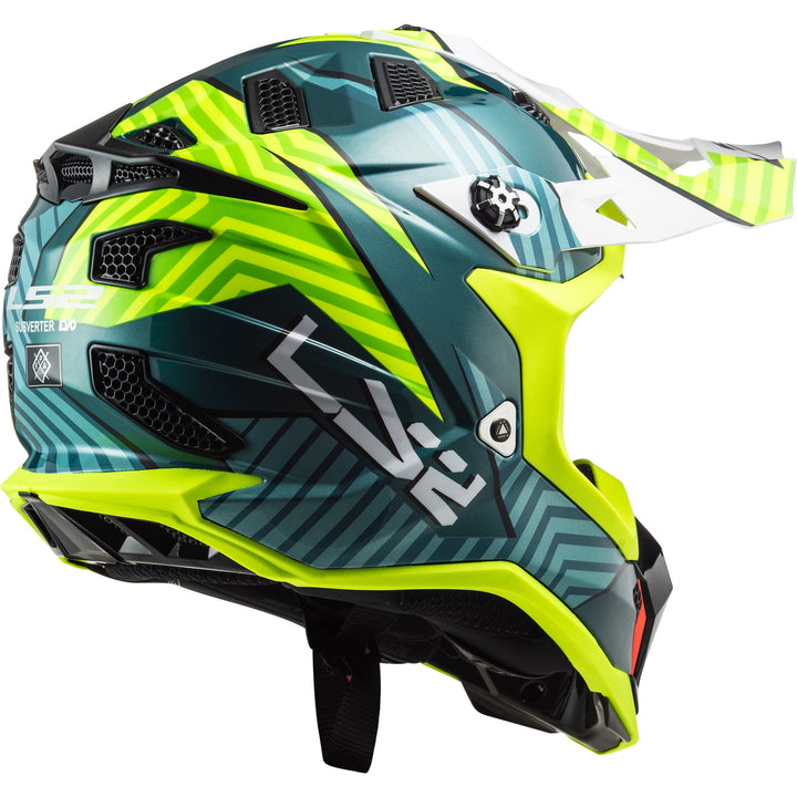 LS2 Helmets Subverter EVO Astro Motorcycle Off Road Helmet Gloss Cobalt/Hi-Viz Yellow - Rear Right Side View