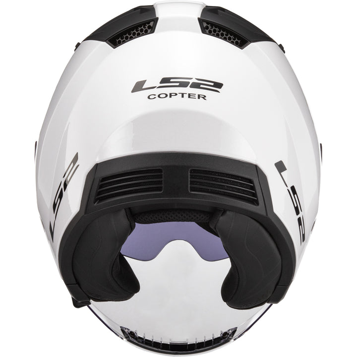 LS2 Helmets Copter Solid Motorcycle Open Face & 3/4 Helmet Gloss White - Rear View