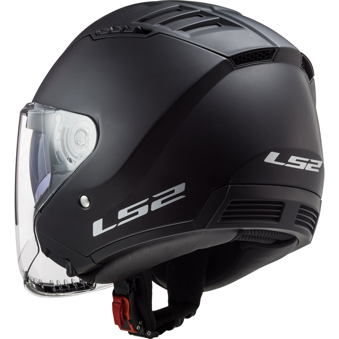 LS2 Helmets Copter Solid Motorcycle Open Face & 3/4 Helmet Matte Black - Rear Left Side View