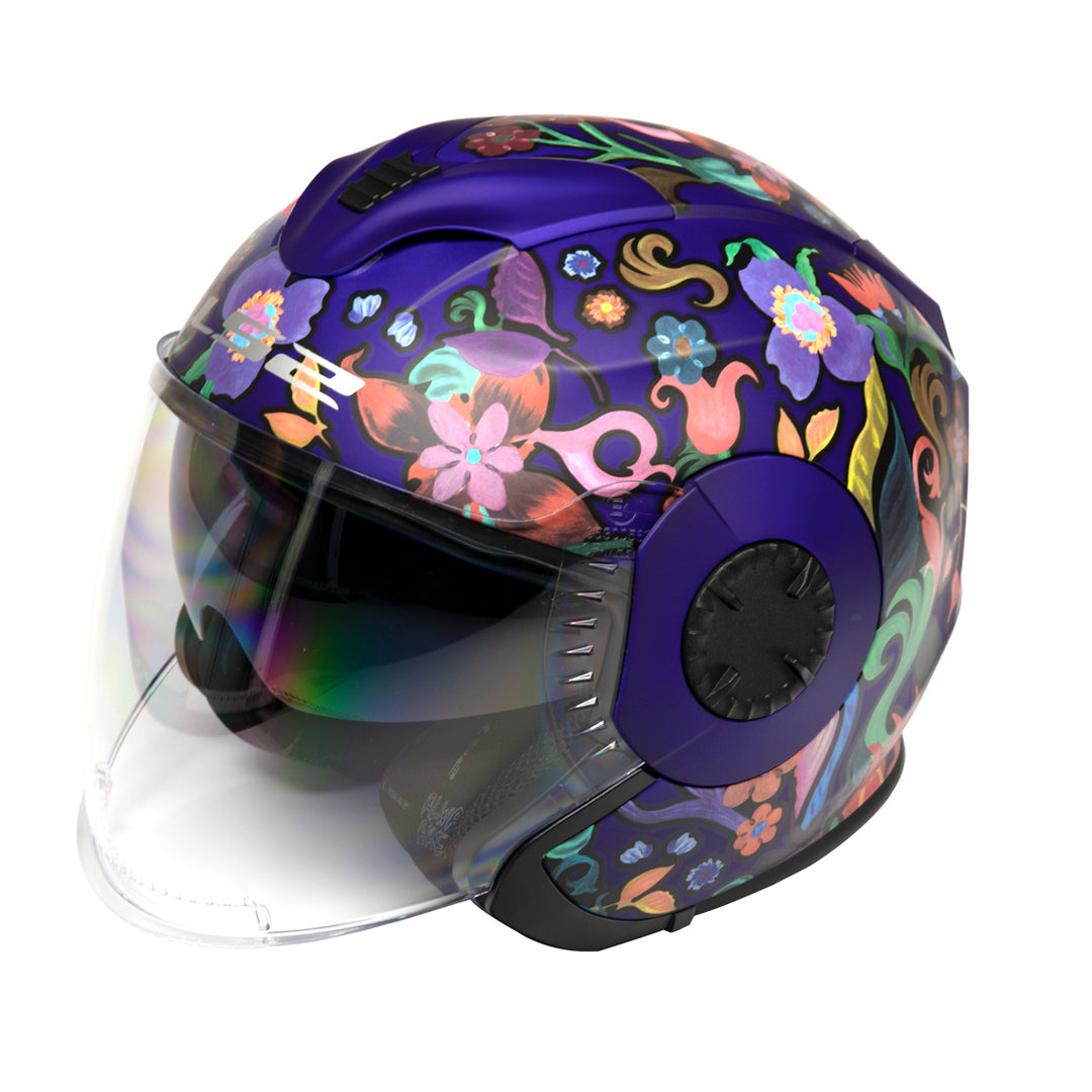 LS2 Helmets Verso Flora Brasil Motorcycle Open Face & 3/4 Helmet Matte Navy - Angled Front Left Side View