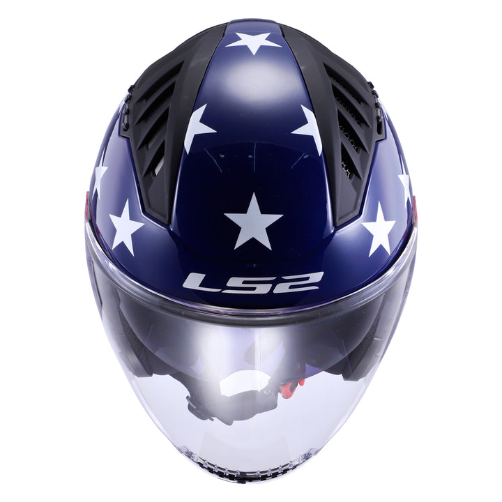 LS2 Helmets Copter American Motorcycle Open Face & 3/4 Helmet Red/White/Blue - Front Top View
