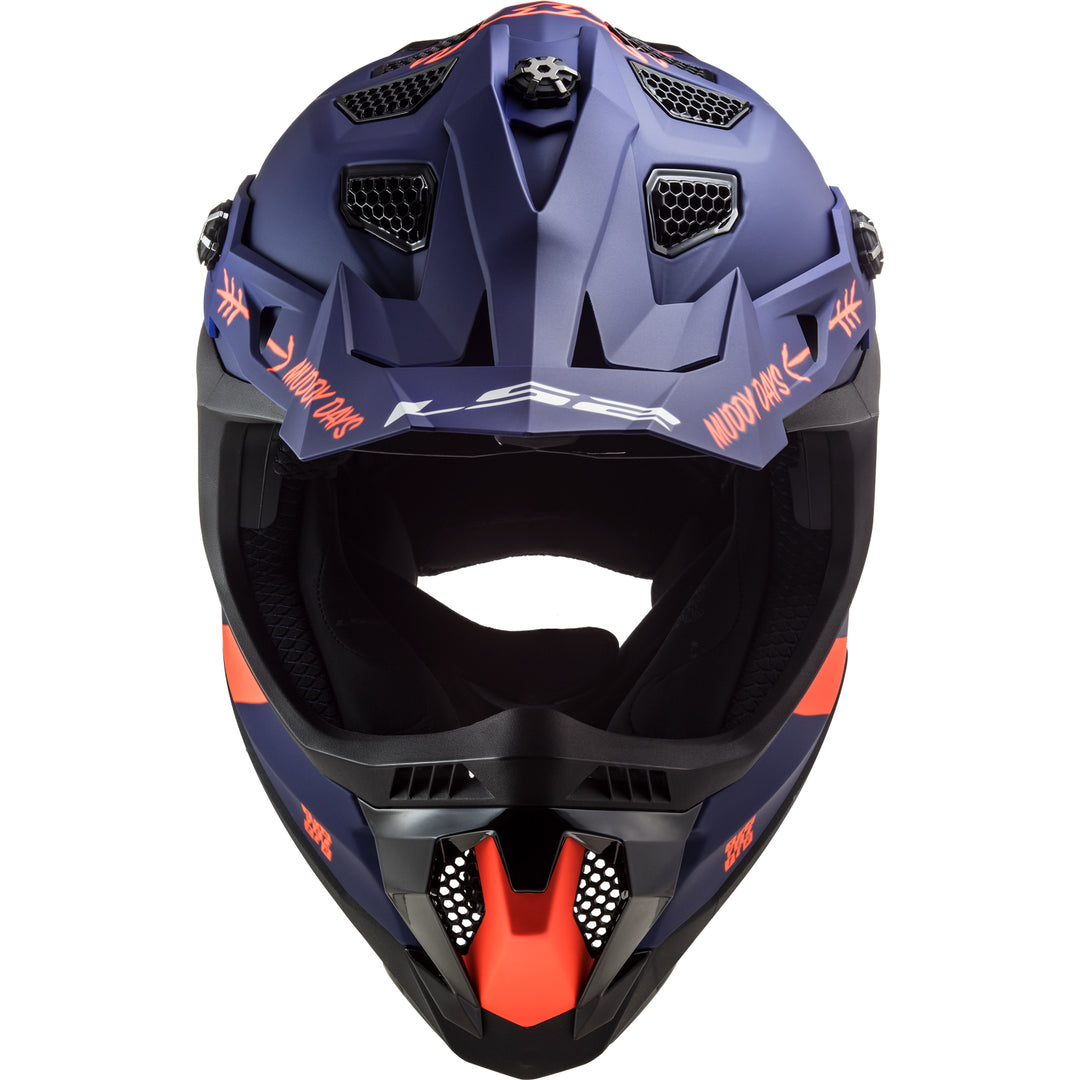 LS2 Helmets Subverter EVO Cargo Motorcycle Off Road Helmet Matte Blue/Fluo Orange - Top Front View