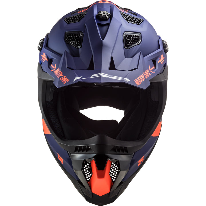 LS2 Helmets Subverter EVO Cargo Motorcycle Off Road Helmet Matte Blue/Fluo Orange - Top Front View