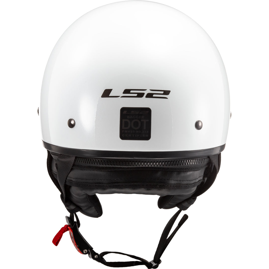 LS2 Helmets Bagger Solid Motorcycle Half Helmet Gloss Pearl White - Rear View