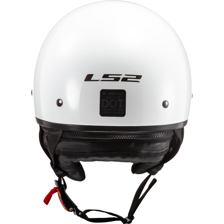 LS2 Helmets Bagger Solid Motorcycle Half Helmet Gloss Pearl White - Rear View