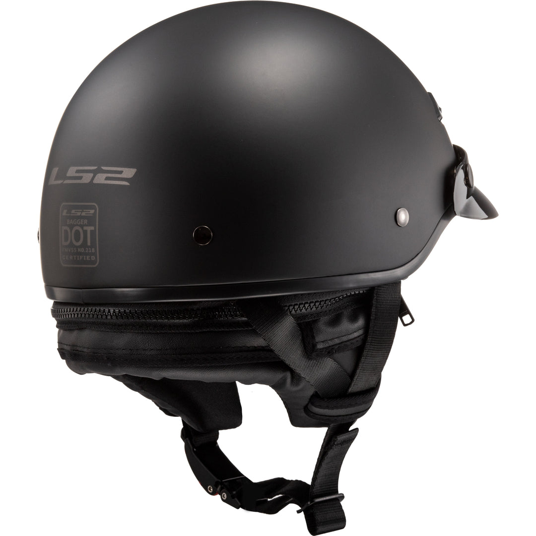 LS2 Helmets Bagger Solid Motorcycle Half Helmet Matte Black - Rear Right Side View