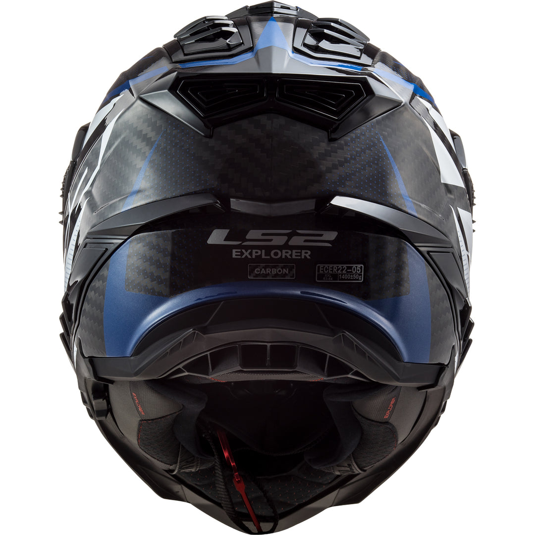 LS2 Helmets Explorer C Focus Motorcycle Dual Sport Helmet Blue/White/Red - Rear View