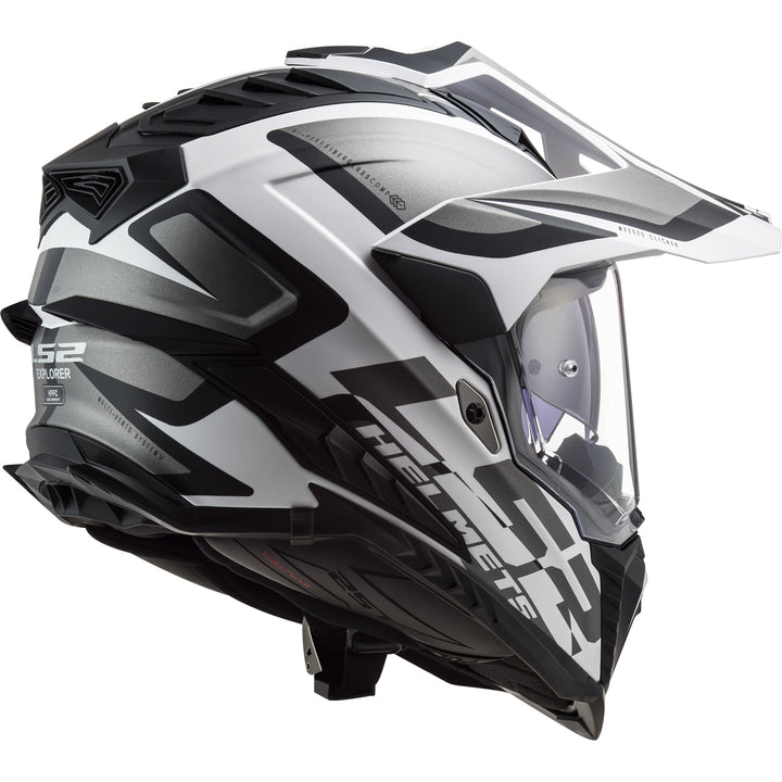 LS2 Helmets Explorer XT Alter Motorcycle Dual Sport Helmet Black/White - Rear Right Side View