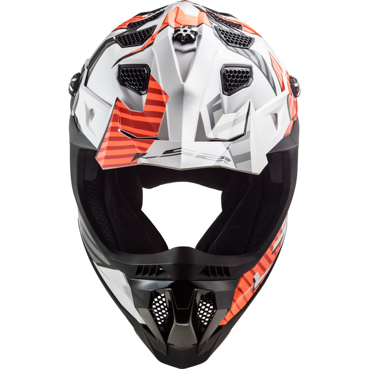 LS2 Helmets Subverter EVO Astro Motorcycle Off Road Helmet Gloss White/Orange - Top Front View