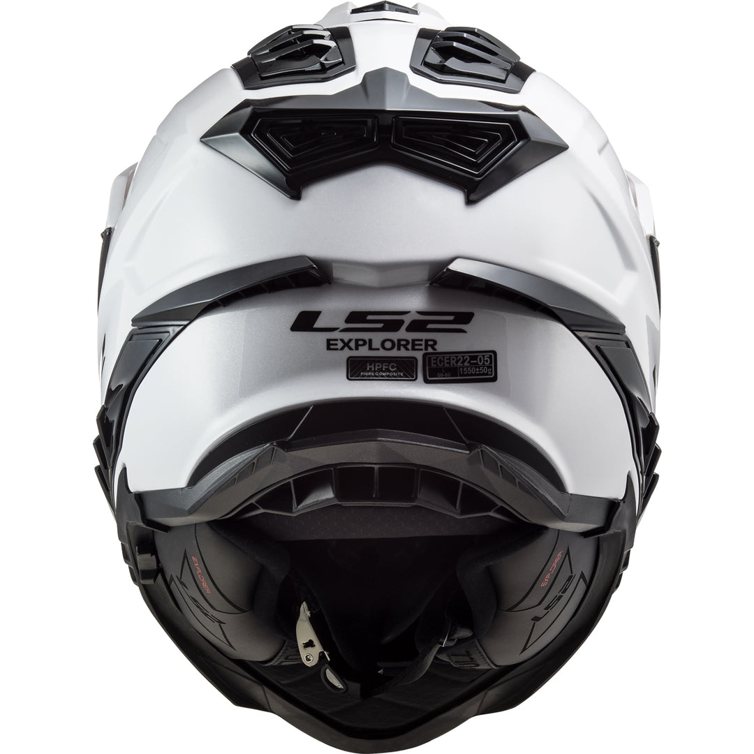 LS2 Helmets Explorer XT Solid Motorcycle Dual Sport Helmet White - Rear View