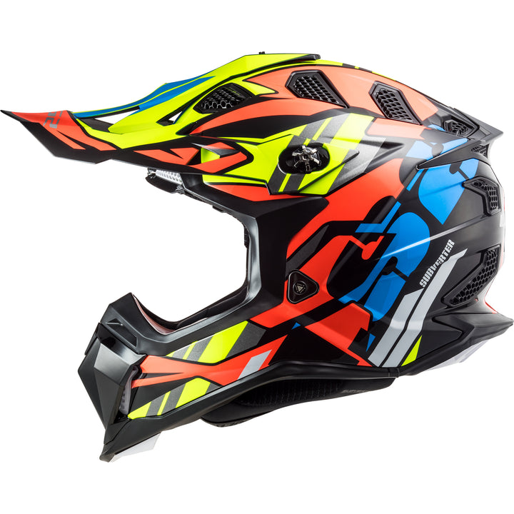 LS2 Helmets Subverter EVO Rascal Motorcycle Off Road Helmet Gloss Black/Flour Orange - Left Side View