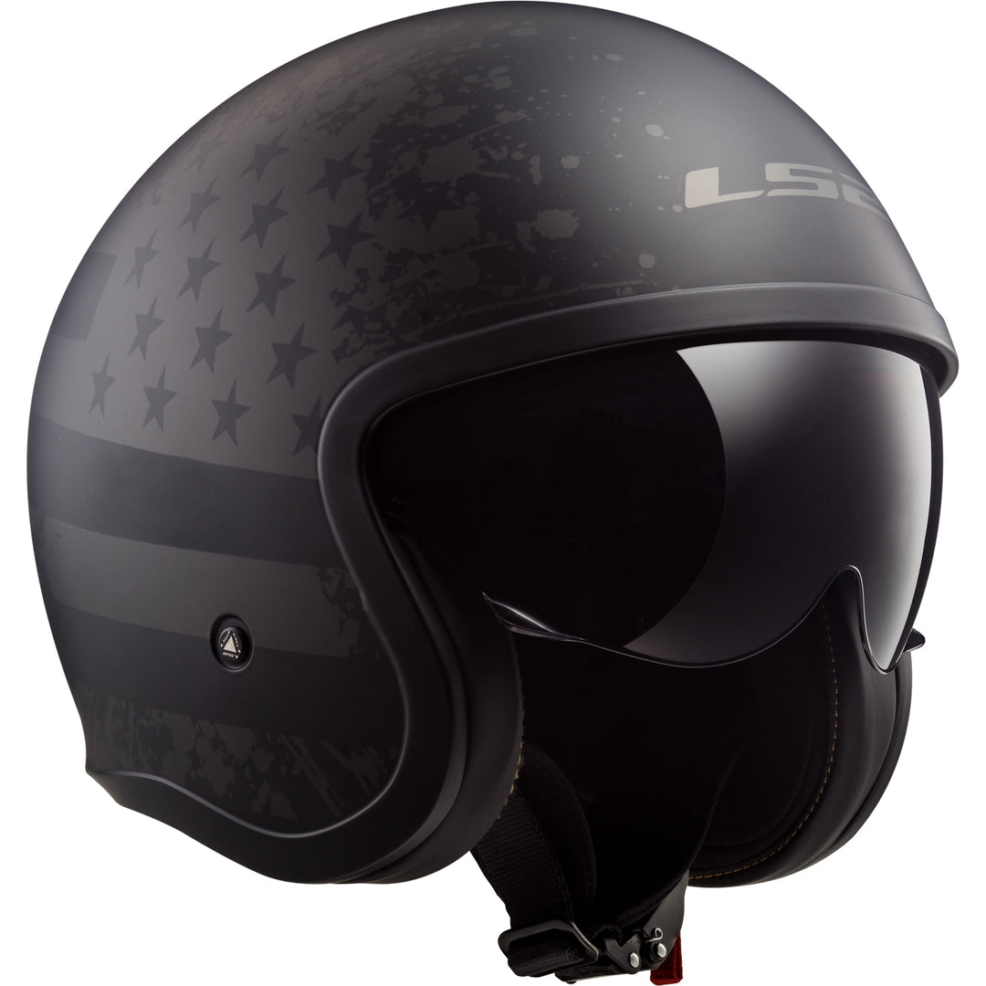 LS2 Helmets Spitfire Black Flag Motorcycle Open Face & 3/4 Helmet Matte Black - Front Right Side View