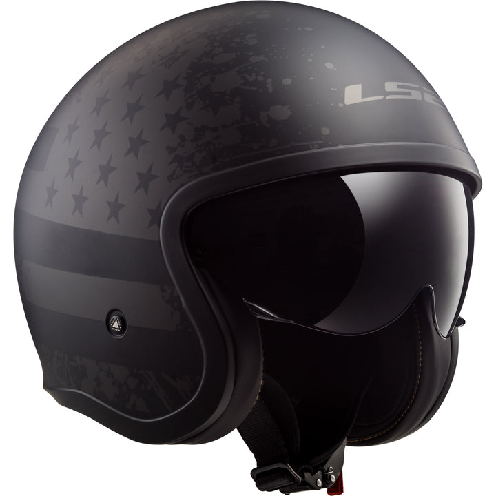 LS2 Helmets Spitfire Black Flag Motorcycle Open Face & 3/4 Helmet Matte Black - Front Right Side View