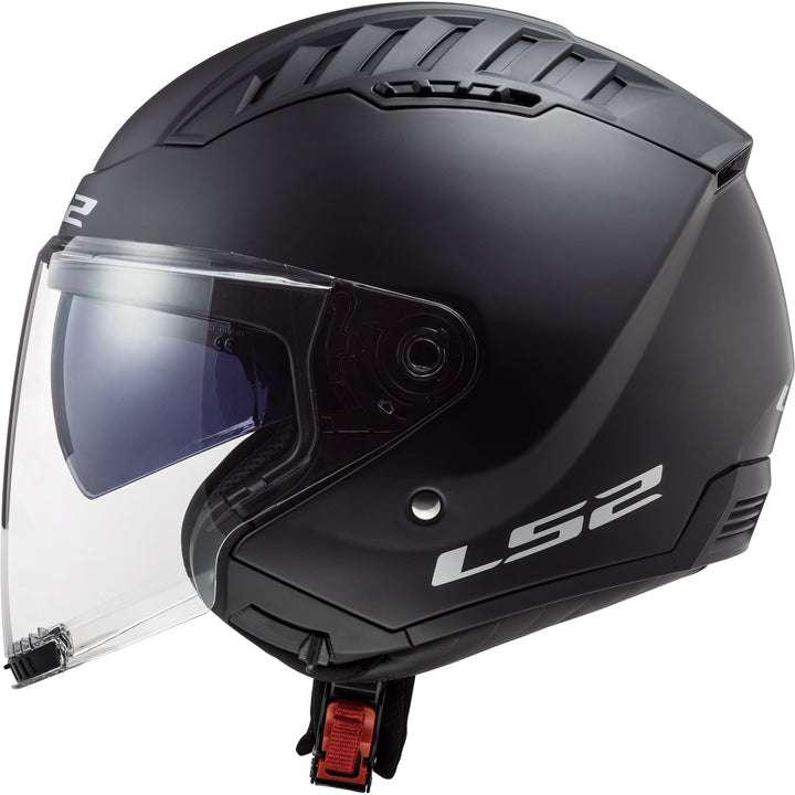 LS2 Helmets Copter Solid Motorcycle Open Face & 3/4 Helmet Matte Black - Left Side View