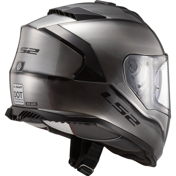 LS2 Helmets Assault Solid Motorcycle Full Face Helmet Brushed Alloy - Rear Side View