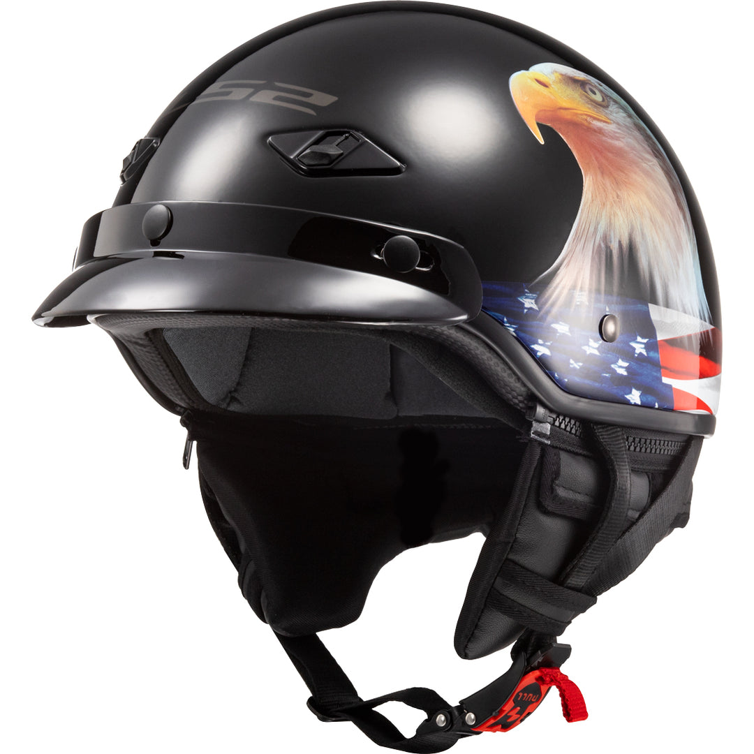 LS2 Helmets Bagger Murica Motorcycle Half Helmet Gloss Black - Front Left Side View