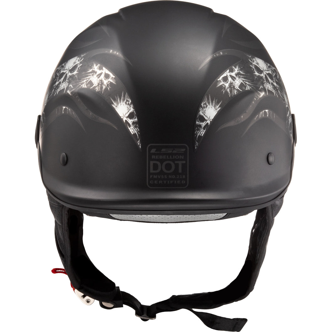 LS2 Helmets Rebellion Bones Motorcycle Half Helmet Matte Black - Rear View