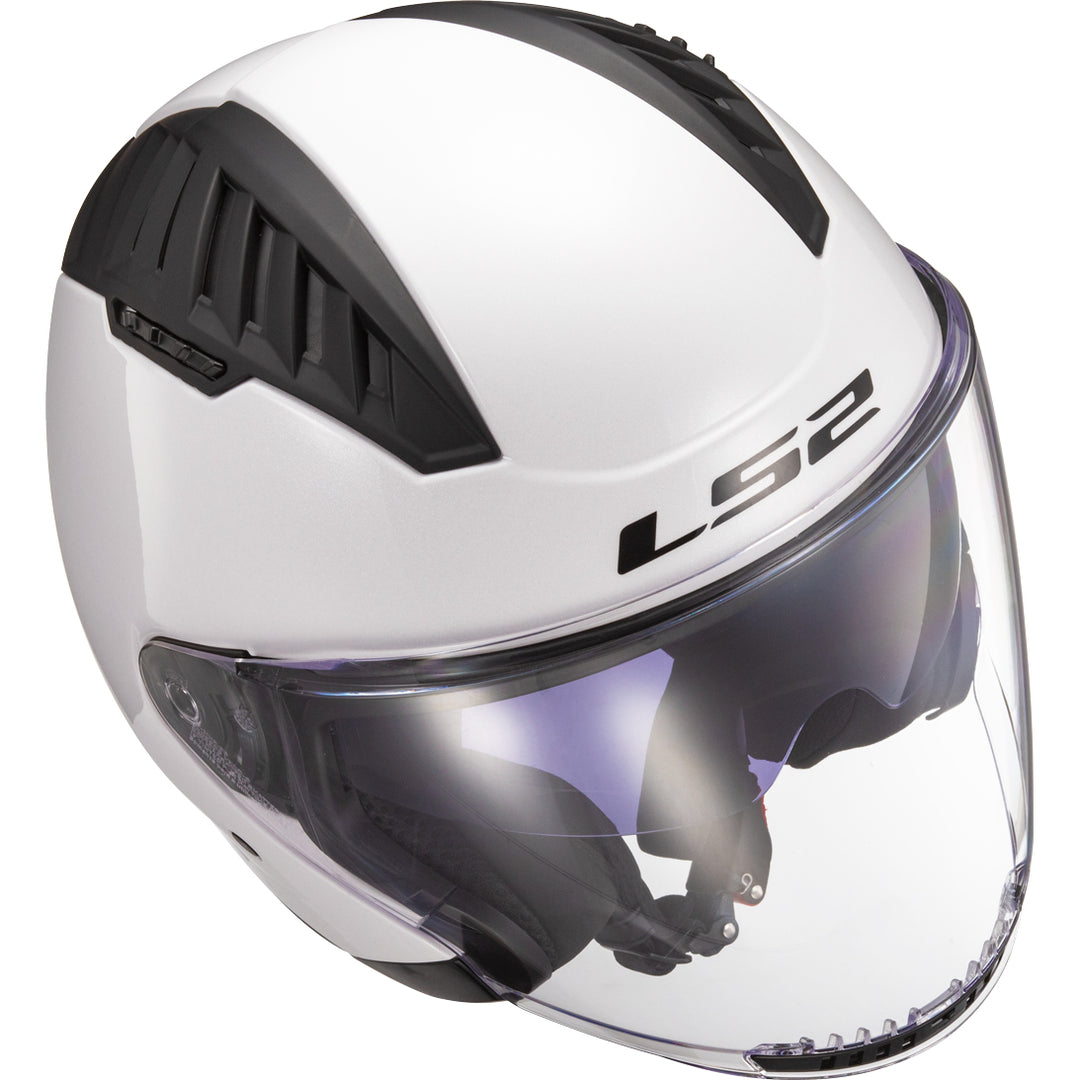 LS2 Helmets Copter Solid Motorcycle Open Face & 3/4 Helmet Gloss White - Angled Front Right Side View