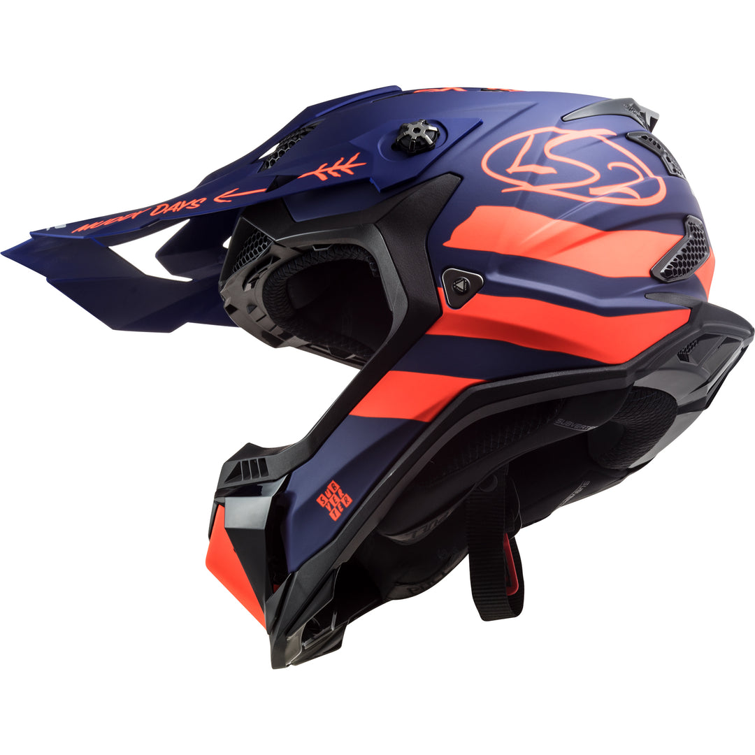 LS2 Helmets Subverter EVO Cargo Motorcycle Off Road Helmet Matte Blue/Fluo Orange - Angled Left Side View