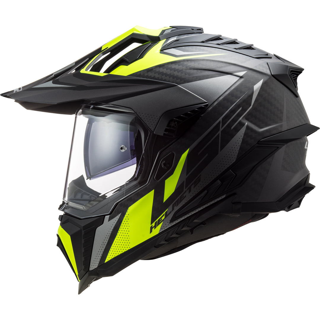LS2 Helmets Explorer C Focus Motorcycle Dual Sport Helmet Matte Titanium/Hi-Viz Yellow - Left Side View