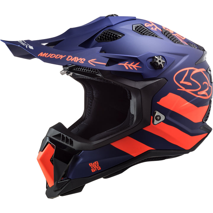 LS2 Helmets Subverter EVO Cargo Motorcycle Off Road Helmet Matte Blue/Fluo Orange - Front Left Side View
