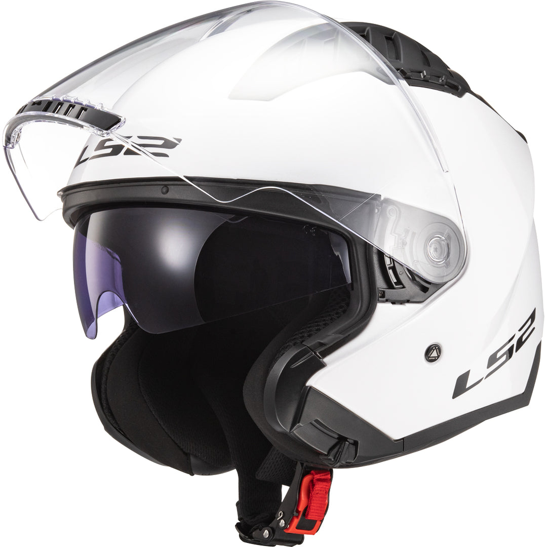 LS2 Helmets Copter Solid Motorcycle Open Face & 3/4 Helmet Gloss White - Front Left Side View with Faceshield Raised