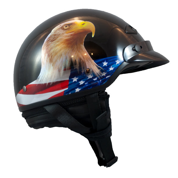 LS2 Helmets Bagger Murica Motorcycle Half Helmet Gloss Black - Right Side View