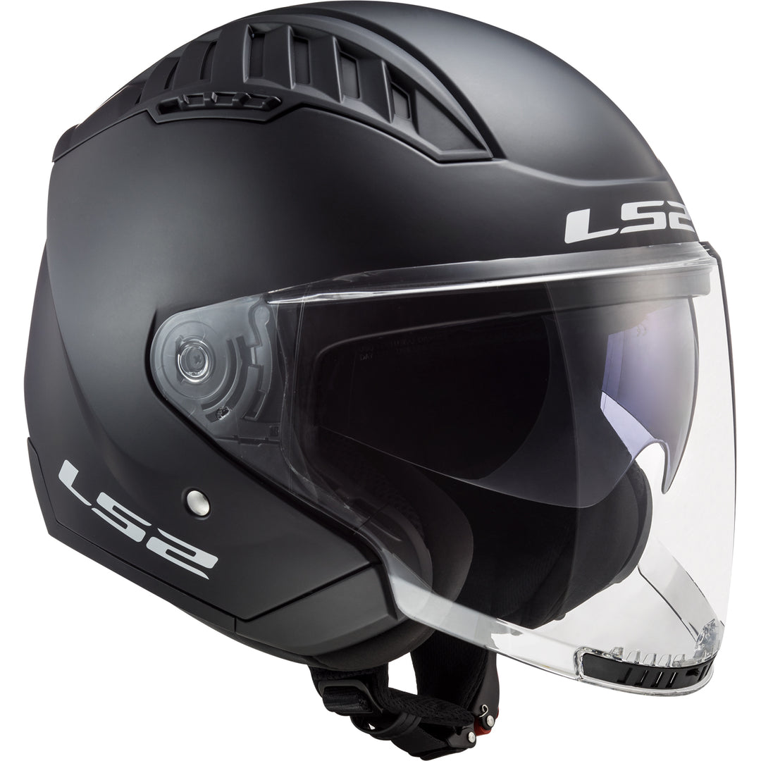 LS2 Helmets Copter Solid Motorcycle Open Face & 3/4 Helmet Matte Black - Front Right Side View
