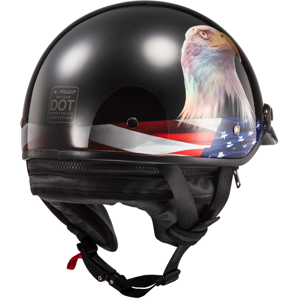 LS2 Helmets Bagger Murica Motorcycle Half Helmet Gloss Black - Rear Right Side View