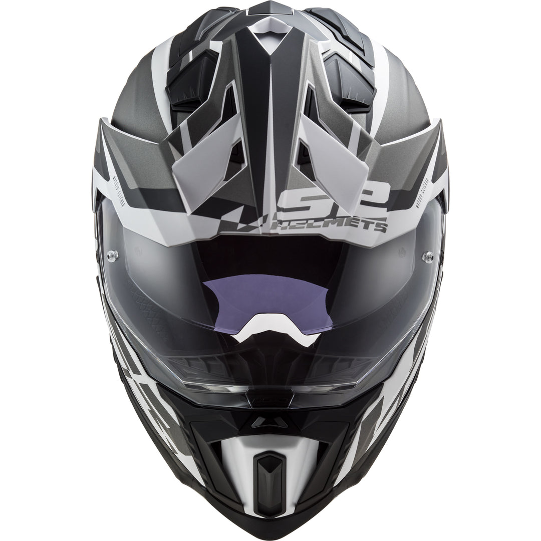 LS2 Helmets Explorer XT Alter Motorcycle Dual Sport Helmet Black/White - Front View